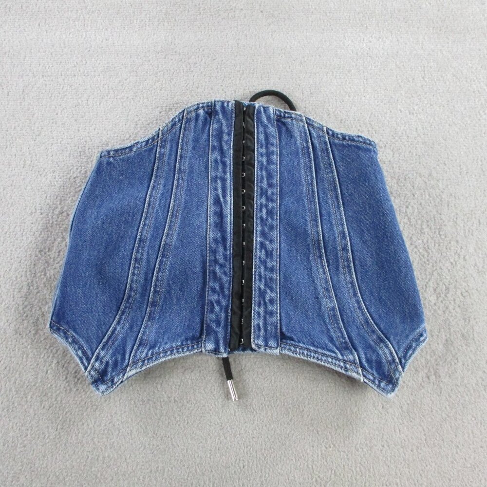 Naked Wardrobe Denim Corset Womens XS Blue Dreams Strapless Lace Up Back Top EUC - Picture 2 of 8